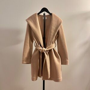 Aritzia Wilfred Acre Robe Merino Wool Tan Belted Wrap Mid-Length Coat Size XS